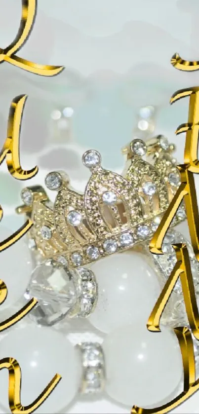 Golden crown with jewels on ornate background