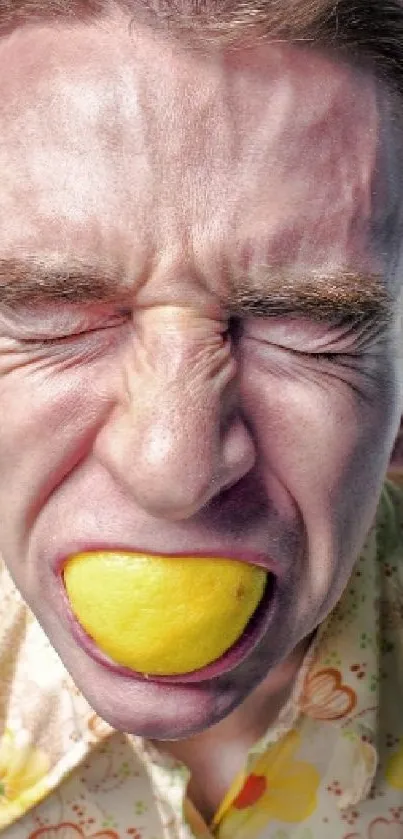 Humorous phone wallpaper with a lemon and blue background.