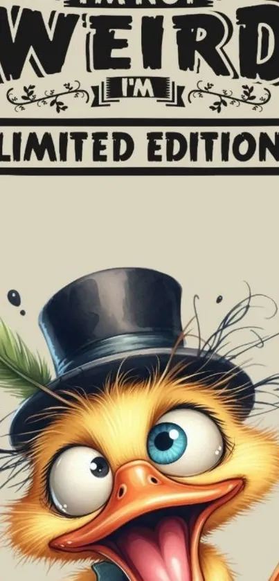 Cartoon duck with a top hat and funny expression on mobile wallpaper.
