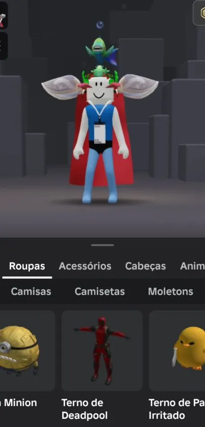 Quirky animated character with red cape on wallpaper