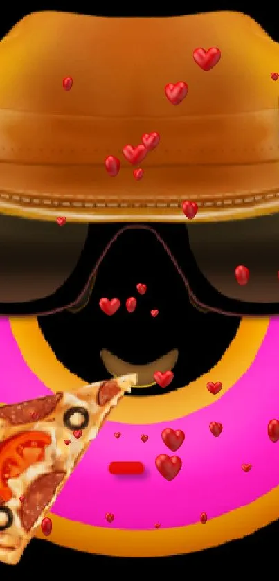 Vibrant donut emoji with cowboy hat, sunglasses, and pizza slice.