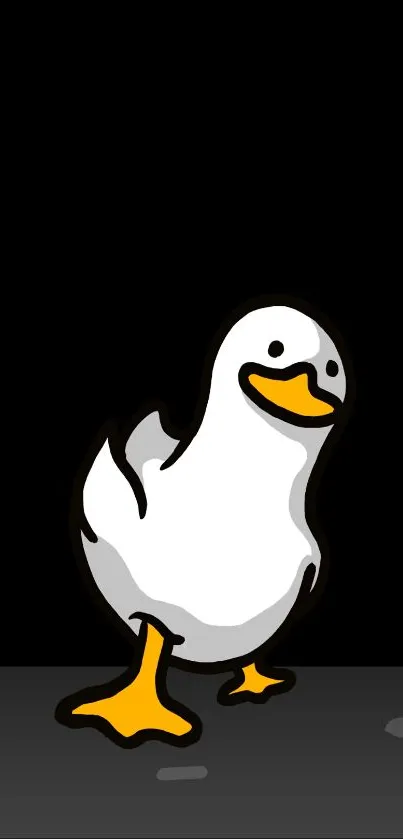 A cute cartoon duck stands on a black background.