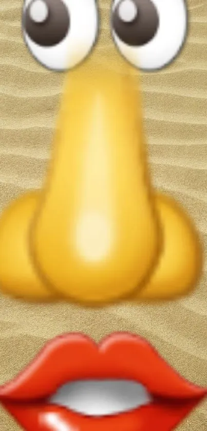 Funny emoji face on a sandy background, perfect for mobile wallpaper.