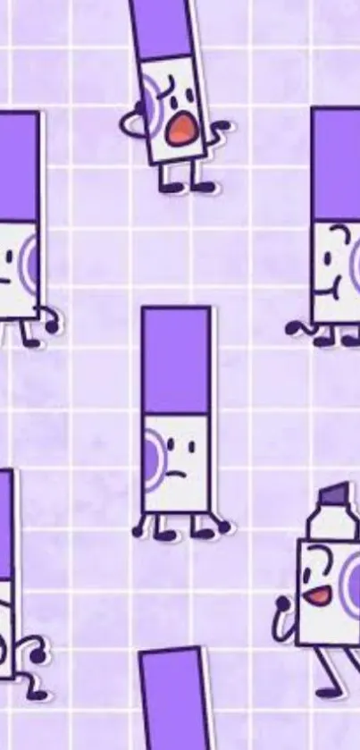 Purple marker characters on grid wallpaper.