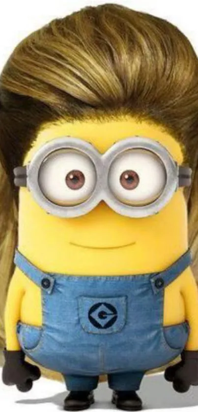 Minion with stylish hair on a mobile wallpaper, adding a fun and humorous touch.