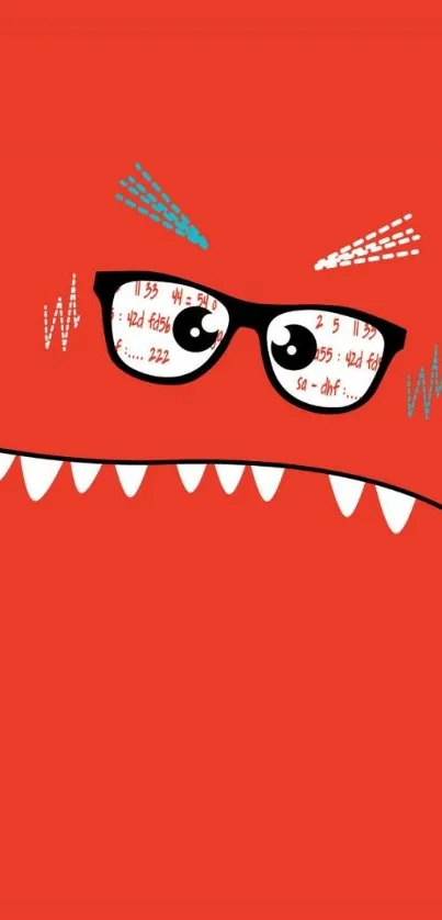 Cartoon face with glasses on a red background mobile wallpaper.