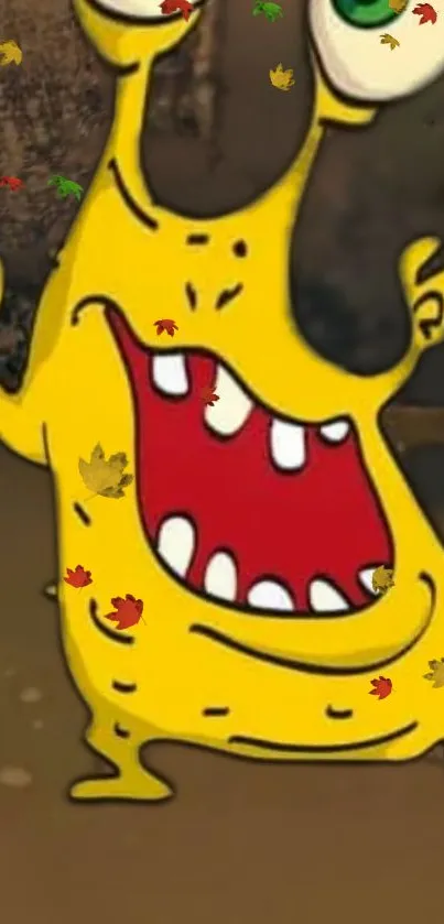 Vibrant yellow cartoon monster with quirky expression.