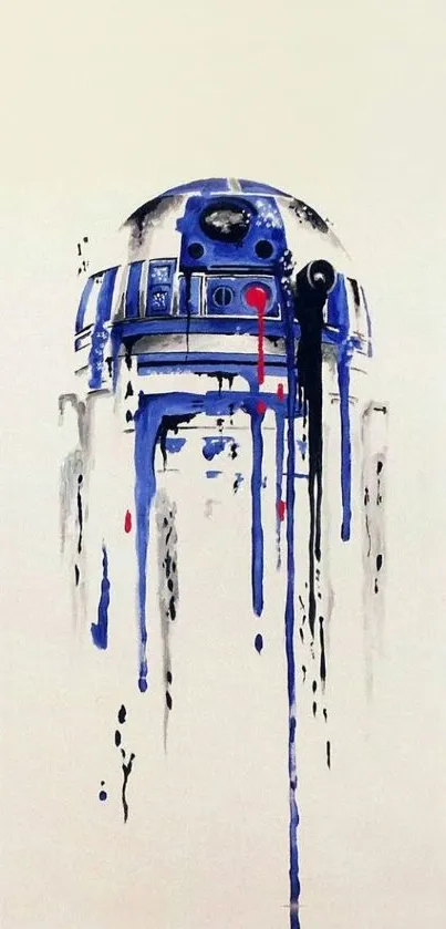 Artistic R2-D2 wallpaper with abstract design in blue and white.