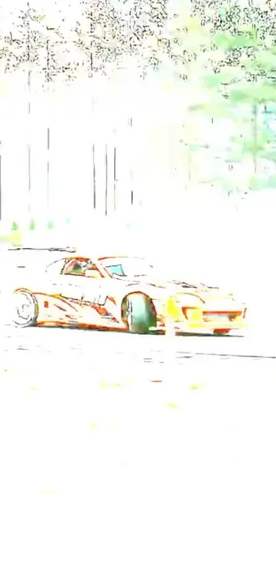 Bright orange racing car on a dynamic track background.