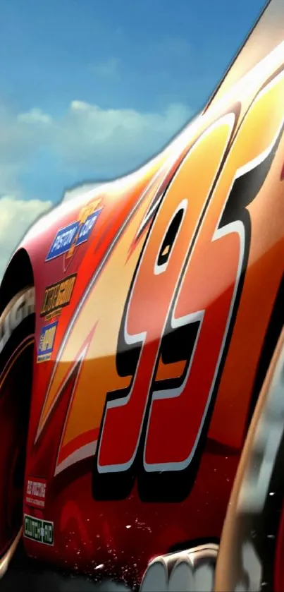 Dynamic racing car with number 95 in vibrant orange hues.