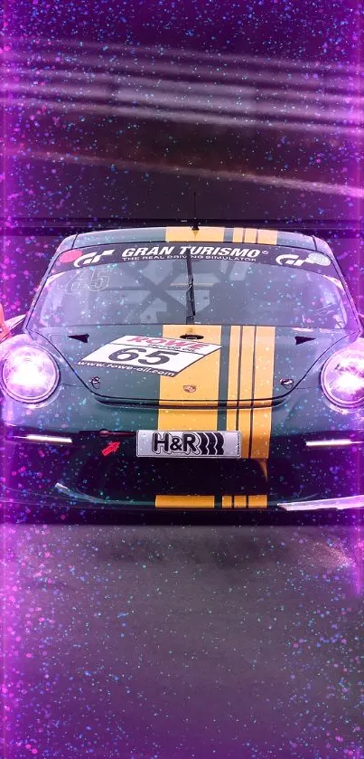 Two sports cars racing on a curving track, showcasing speed and excitement.