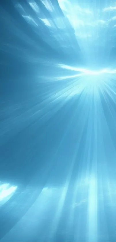 Radiant blue light rays creating an abstract and serene mobile wallpaper.