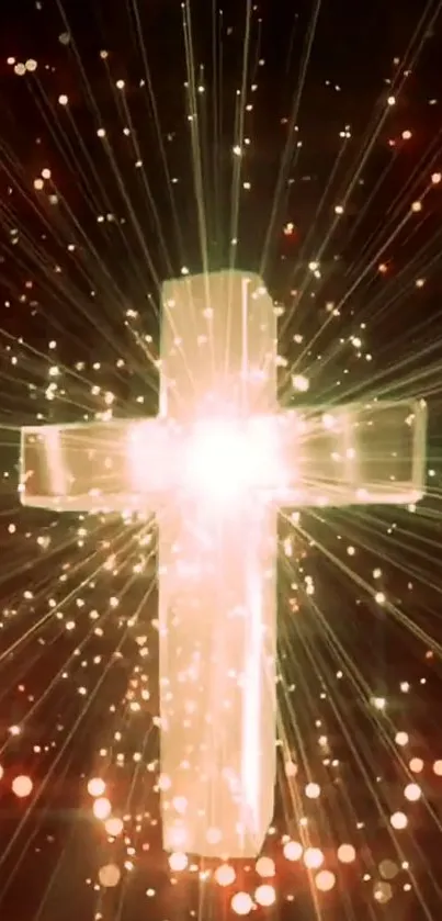 Glowing cross surrounded by radiant light and sparkles.