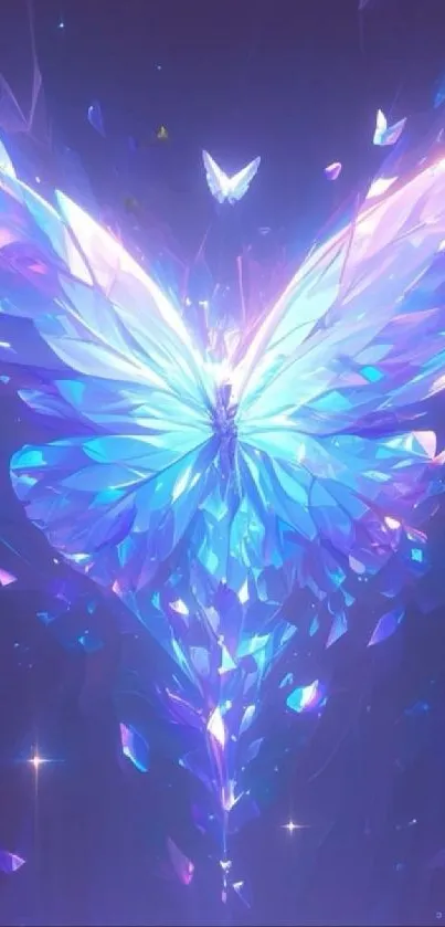 Ethereal crystal butterfly glowing in a mystical background.