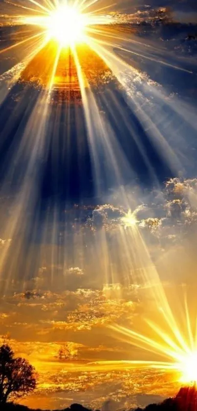 Sunrise with golden rays illuminating the sky.