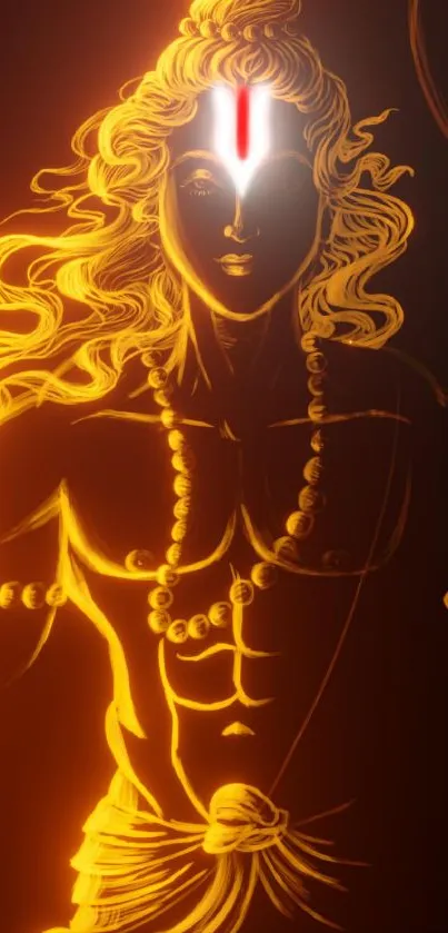 Golden warrior silhouette with radiant glow on mobile wallpaper.