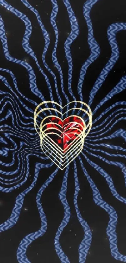 Abstract radiant heart with glowing lines on a dark background.