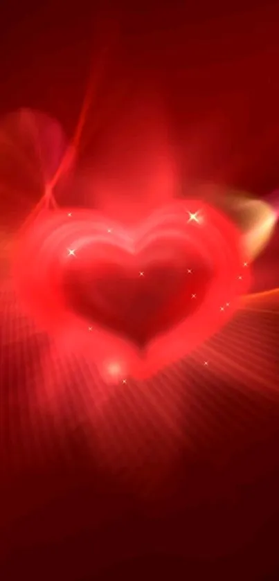 Glowing red heart with vibrant waves on a mobile wallpaper.