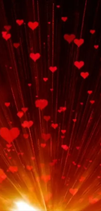 Radiant mobile wallpaper with glowing red hearts and vibrant background.