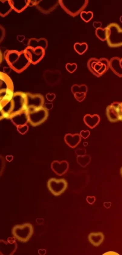 Radiant hearts glowing on a deep red background, perfect for Valentine themes.