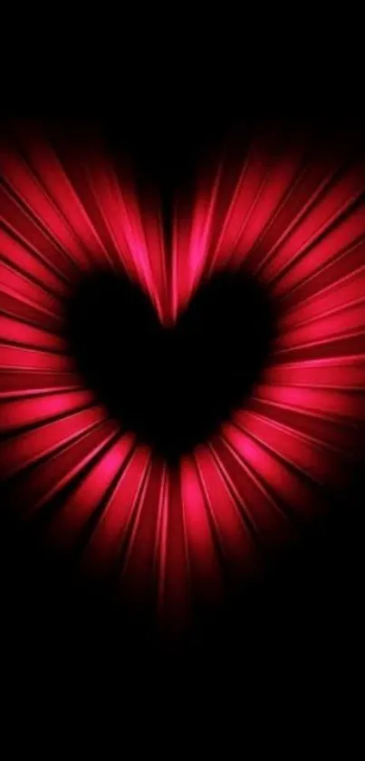 Radiant red heart wallpaper on black background.