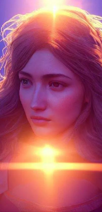 Ethereal digital artwork of a woman in warm glowing light for mobile wallpaper.