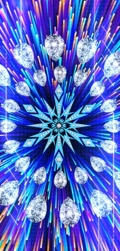 Dazzling blue jewel burst wallpaper with sparkling accents.
