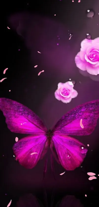 Pink butterfly and roses mobile wallpaper.