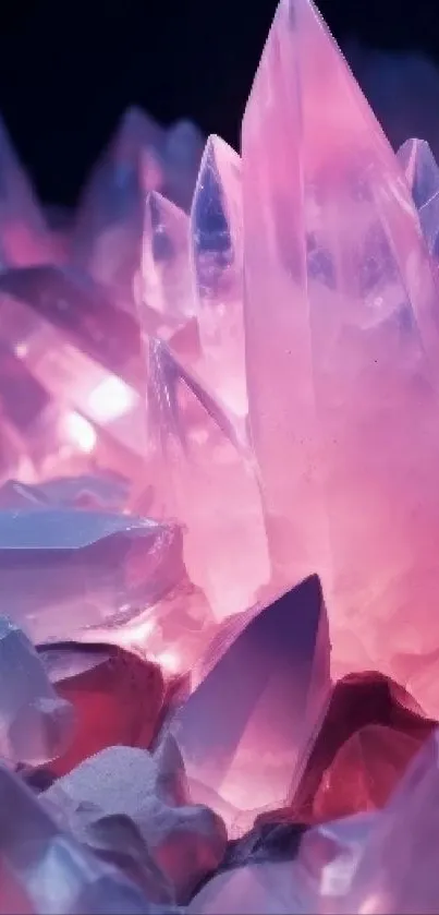 Radiant pink crystals glowing with ambient light.