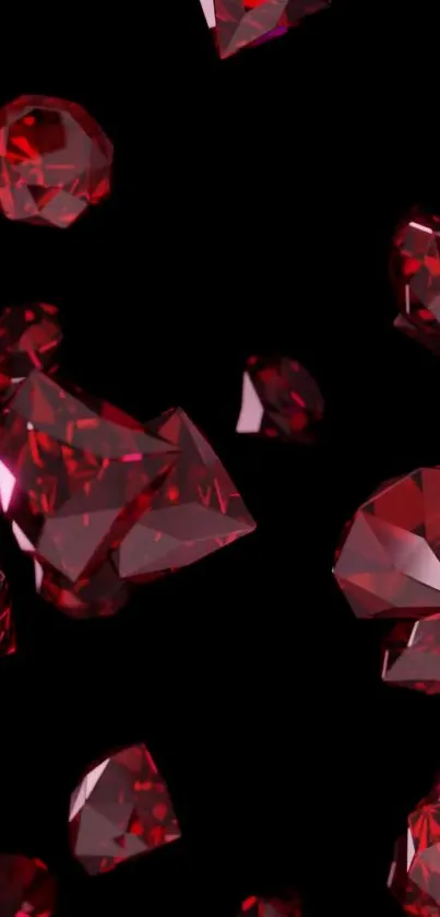 Mobile wallpaper with radiant red gemstones on a black background.