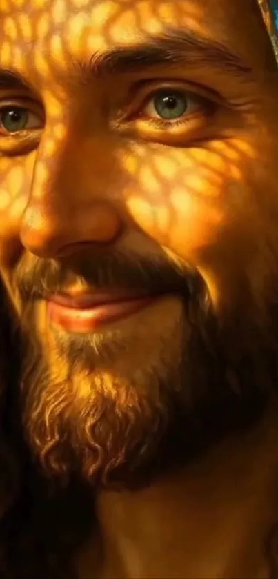 Portrait of a smiling man with sunlight patterns on his face.