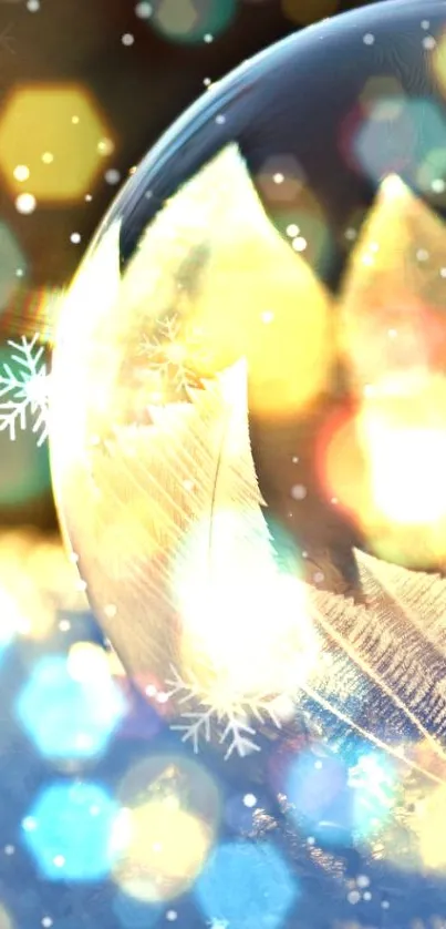Radiant winter light wallpaper with frosted glass sphere and bokeh.
