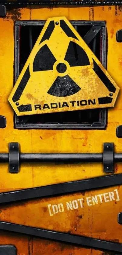 Yellow radiation hazard wallpaper with 'Do Not Enter' text.