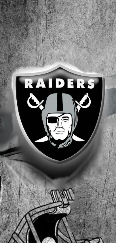 Grunge Raiders logo on grey background.