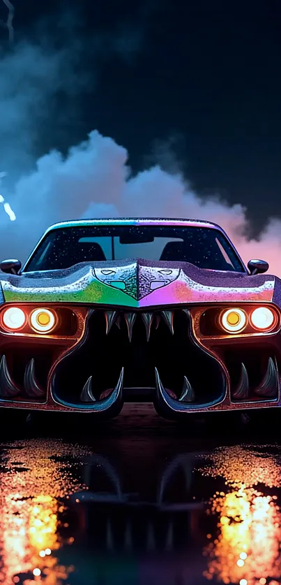 Rainbow Car With Teeth On The Road Live Wallpaper