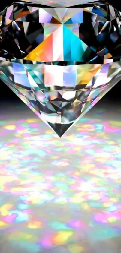 Vibrant rainbow diamond with colorful reflections.