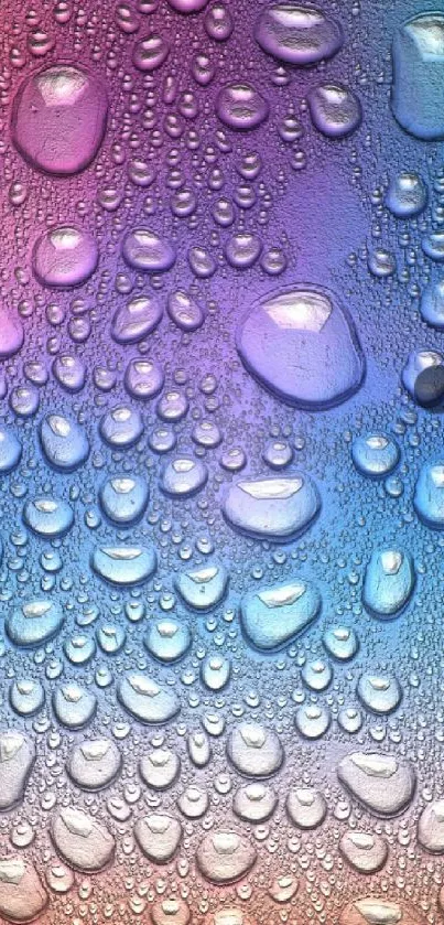 Colorful raindrops on a vibrant rainbow background for mobile wallpaper.