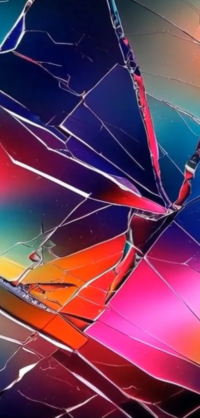 Shattered glass design with vibrant rainbow colors.