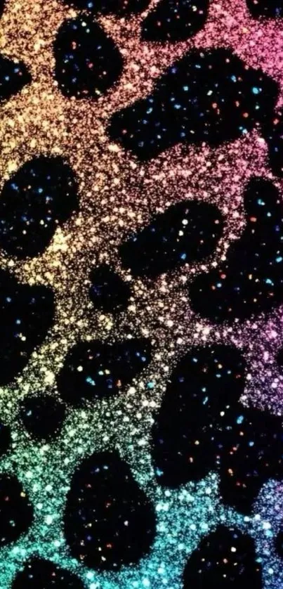 Colorful glitter leopard print wallpaper with rainbow effects.