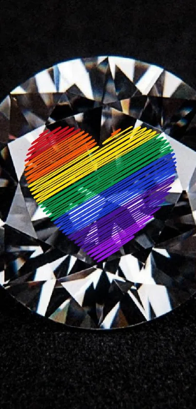 Rainbow heart on a sparkling diamond background, symbolic of love and diversity.