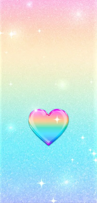 Rainbow gradient phone wallpaper with heart design.