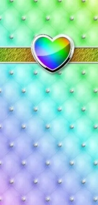 Rainbow heart on pastel gradient wallpaper.