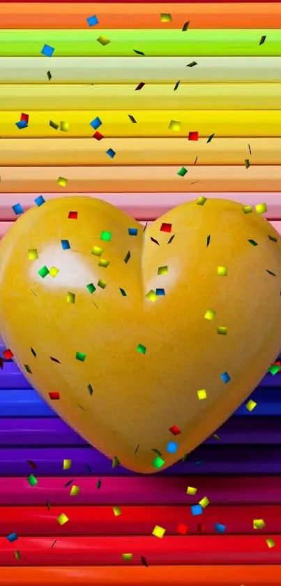 Yellow heart on rainbow stripes wallpaper.