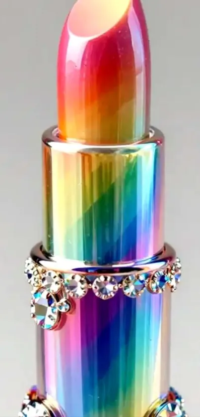 Vibrant rainbow lipstick with jeweled accents.