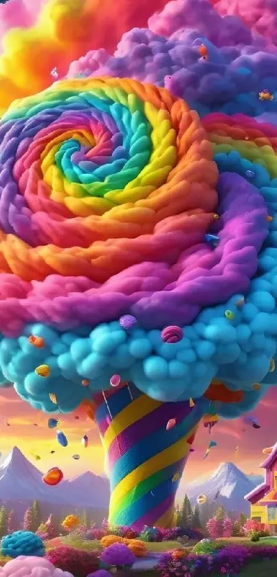 Vibrant fantasy art wallpaper with rainbow candy swirl.
