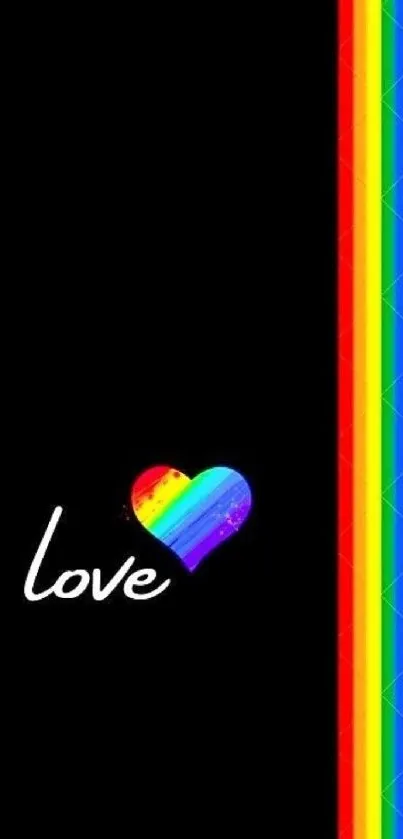 Vibrant rainbow love wallpaper with heart.