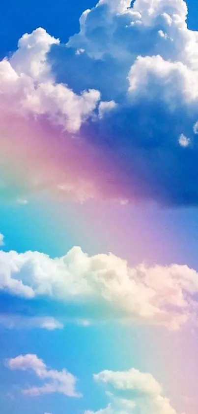 Vibrant rainbow sky with clouds wallpaper.