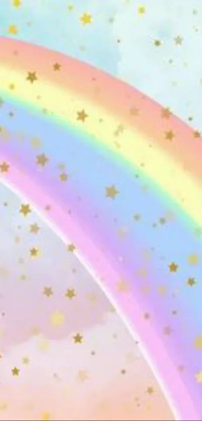 Pastel rainbow with gold stars wallpaper for phones.