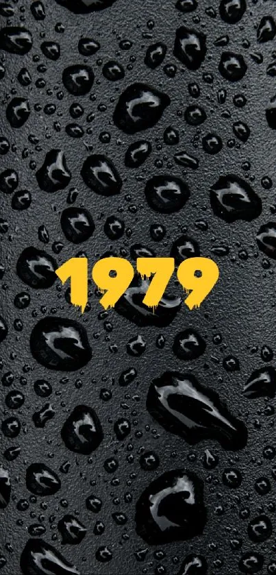 Black wallpaper with rain drops and yellow '1979' text.