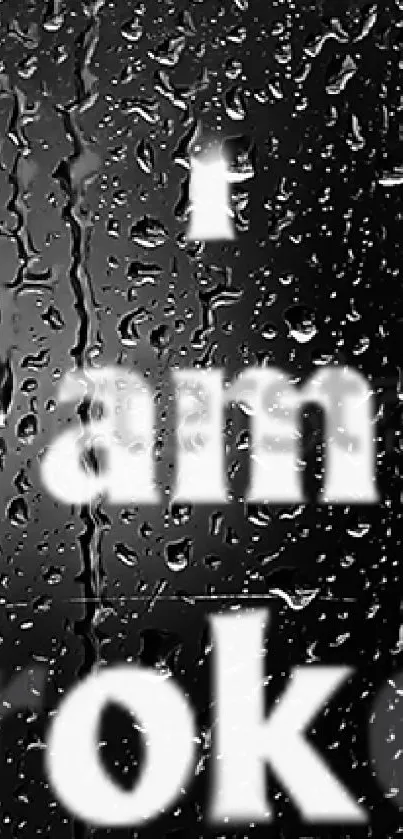 Black and white wallpaper with raindrops and 'I am broke' text.